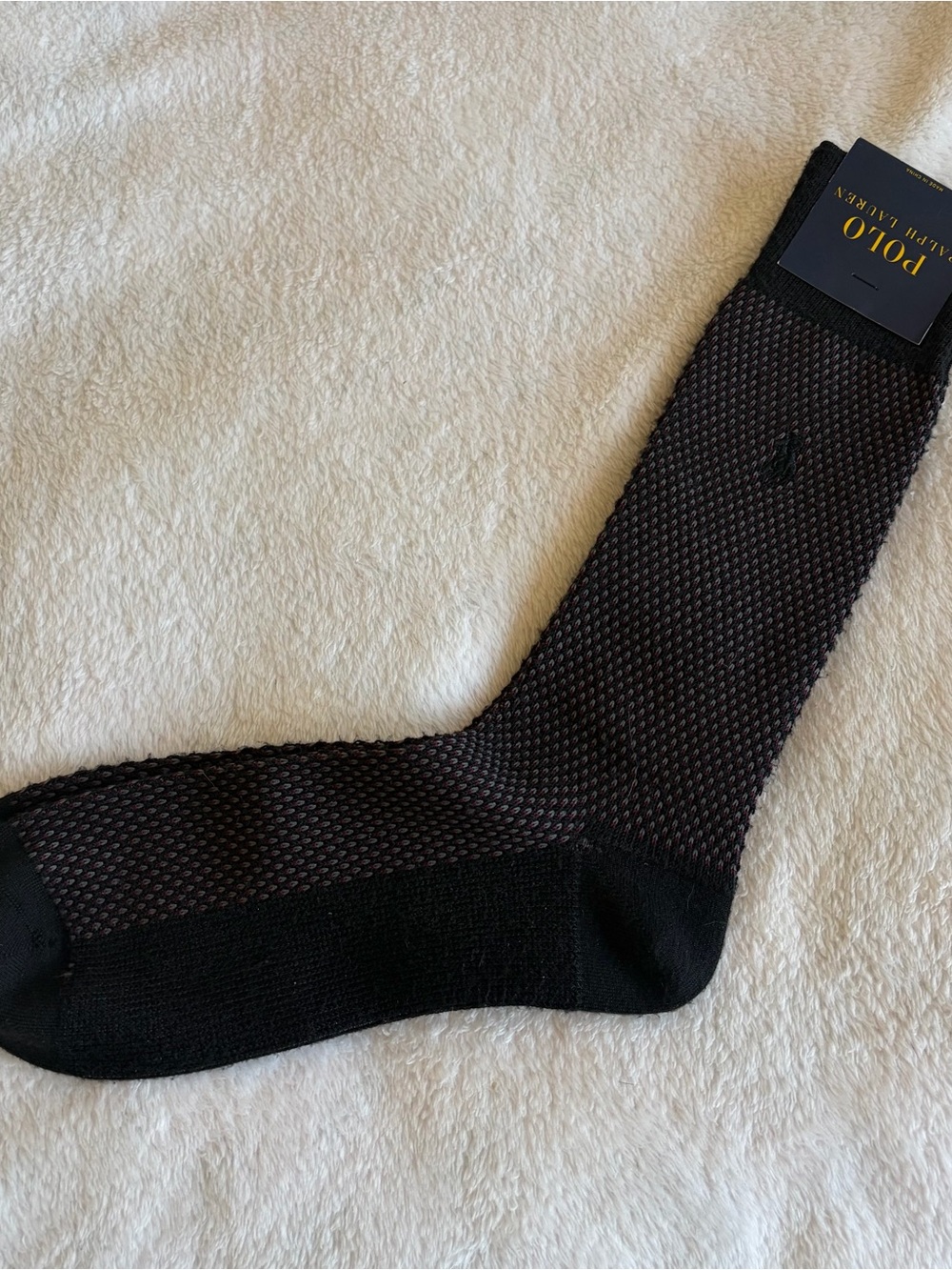Polo by Ralph Lauren Black Patterned Textured Men's Dress Socks
